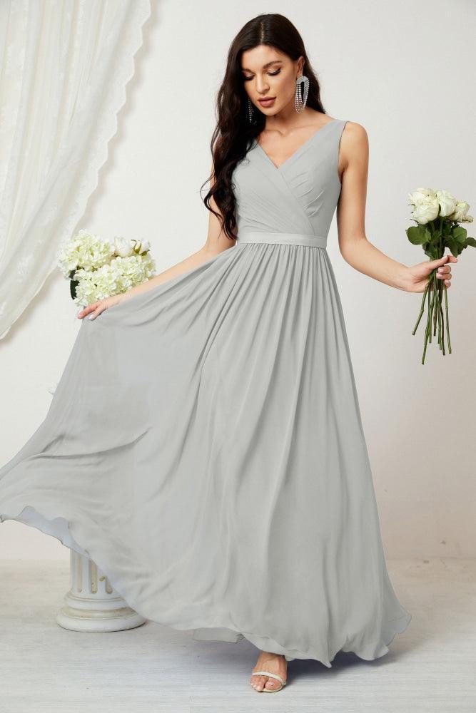 Women's Chiffon Long Bridesmaid Dresses A line Sleeveless Formal Prom Gown for Evening Party Homecoming Dresses 2808-numbersea