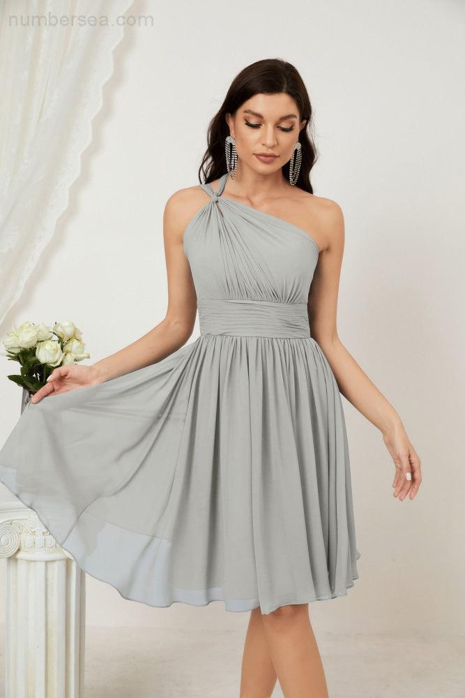 Numbersea Women Chiffon Short One Shoulder Bridesmaid Dress Formal Dresses For Party Homecoming 2804