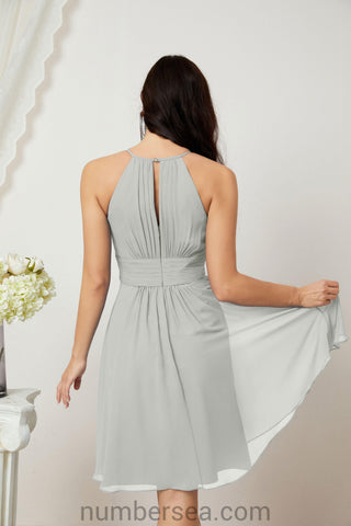 Halter Bridesmaid Dresses Knee Length A Line Formal Evening Party Cocktail Dress 28011