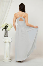 Numbersea Neck Bridesmaid Dresses Chiffon Long Spaghetti A-Line Formal Prom Gown For Wedding Party
