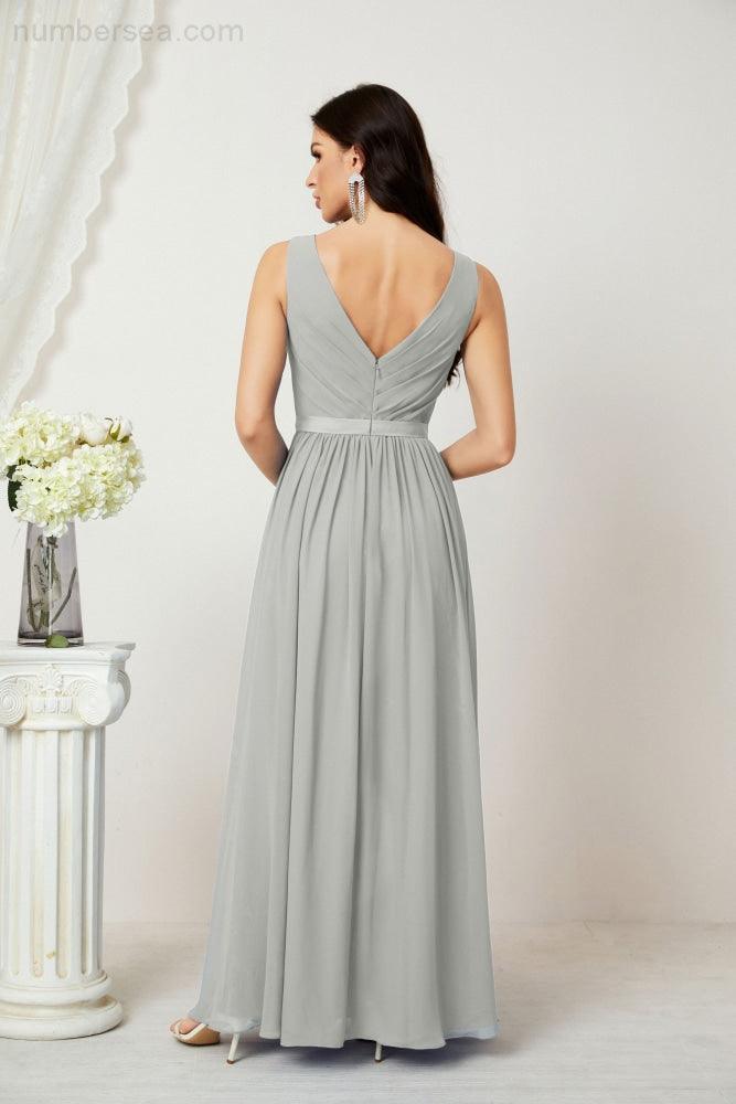 Women's Chiffon Long Bridesmaid Dresses A line Sleeveless Formal Prom Gown for Evening Party Homecoming Dresses 2808-numbersea