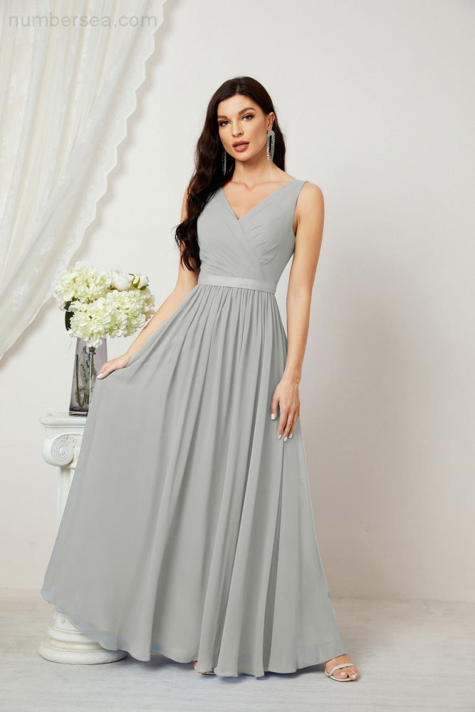 Women's Chiffon Long Bridesmaid Dresses A line Sleeveless Formal Prom Gown for Evening Party Homecoming Dresses 2808-numbersea