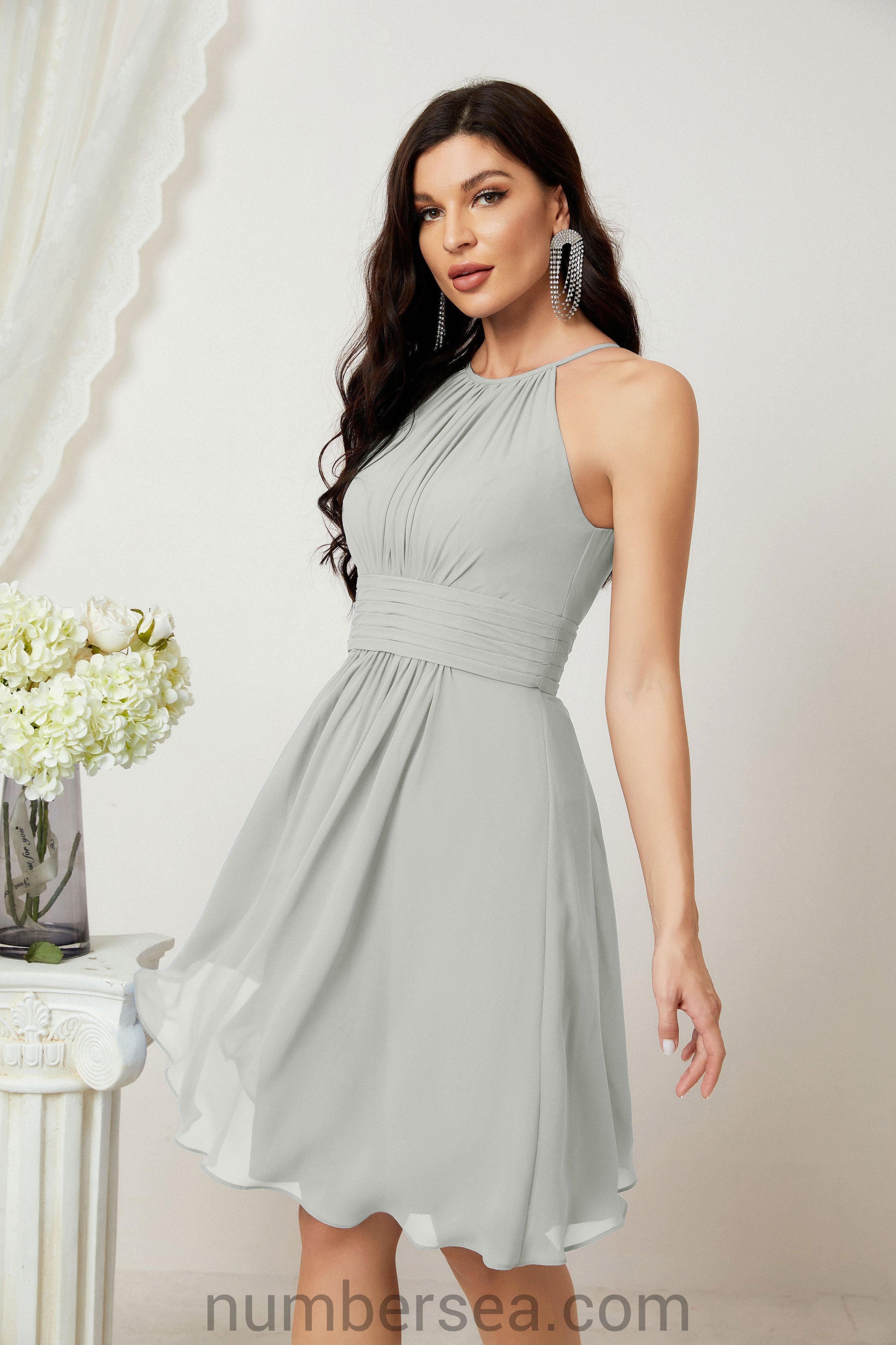 Halter Bridesmaid Dresses Knee Length A Line Formal Evening Party Cocktail Dress 28011