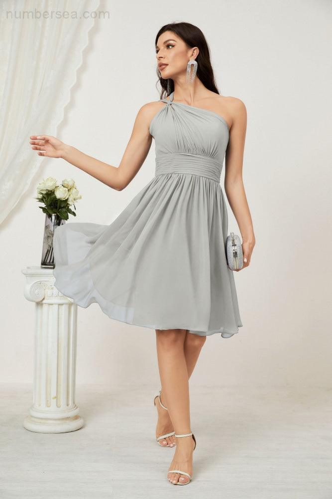 Numbersea Women Chiffon Short One Shoulder Bridesmaid Dress Formal Dresses For Party Homecoming 2804