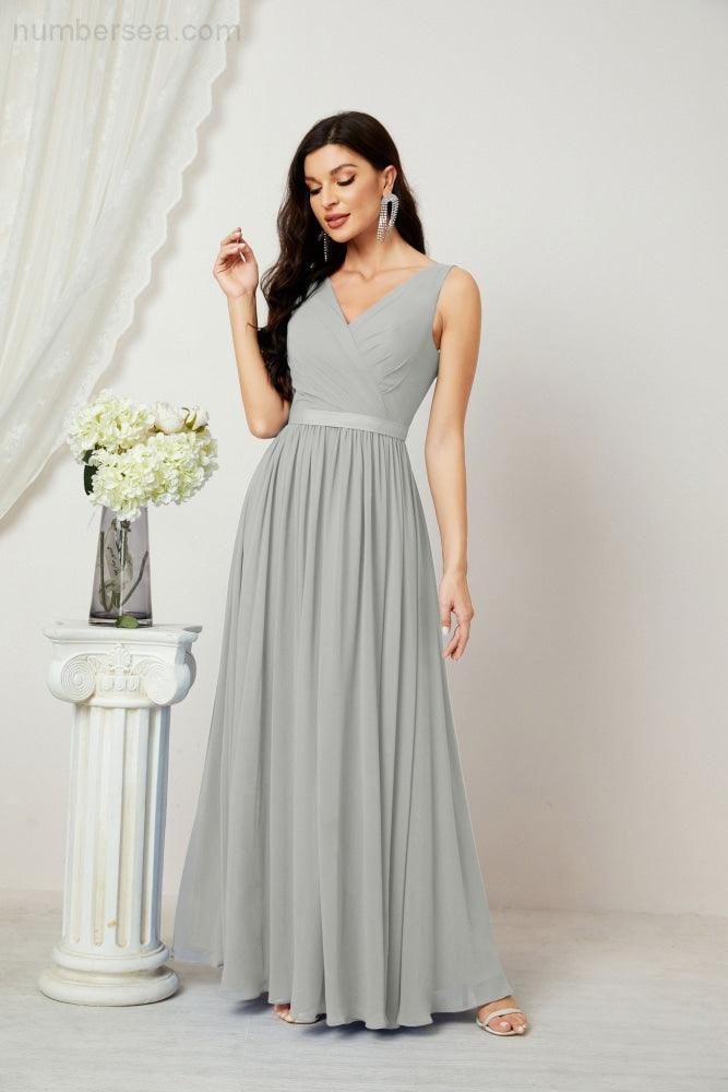 Women's Chiffon Long Bridesmaid Dresses A line Sleeveless Formal Prom Gown for Evening Party Homecoming Dresses 2808-numbersea