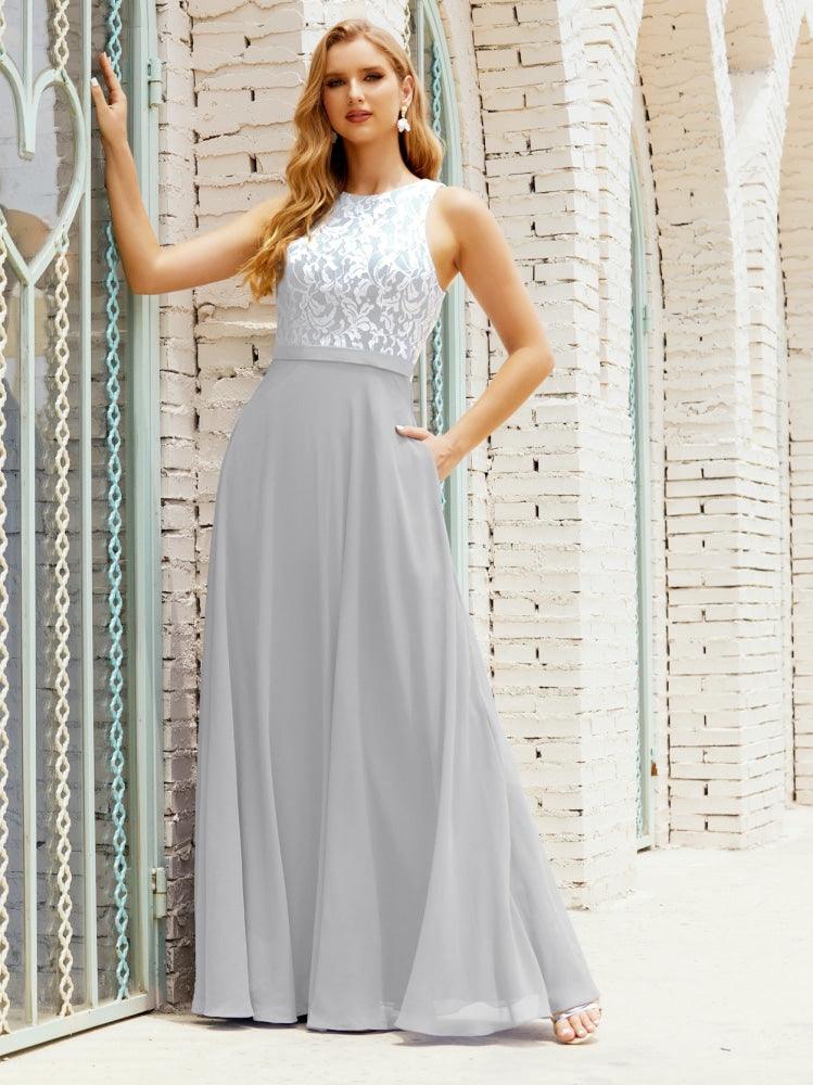 Lace Bridesmaid Dress Floor Length Evening Gowns with Pockets 28017-numbersea