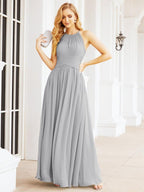 Numbersea Sleeveless Bridesmaid Dresses Long Prom Gown Zipper with Keyhole Back 28056-numbersea