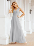 Formal Prom Gown Elegant V-Neck Sleeveless Bridesmaid Dresses for Wedding Party 28037-numbersea