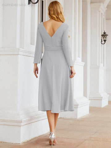 Bridesmaid Dress V-Back Waist Belt Mother of the Bride Wedding Guest 28031-numbersea