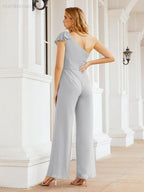 Numbersea Womens One Shoulder Chiffon Long Jumpsuit Formal Evening Dress Bridesmaid Dresses Pants