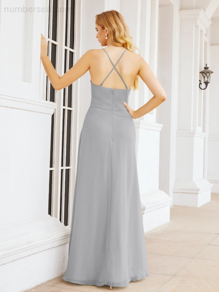 Numbersea Halter Bridesmaid Dresses with Pockets Sleeveless Formal Evening Party Prom Gowns 28055-numbersea