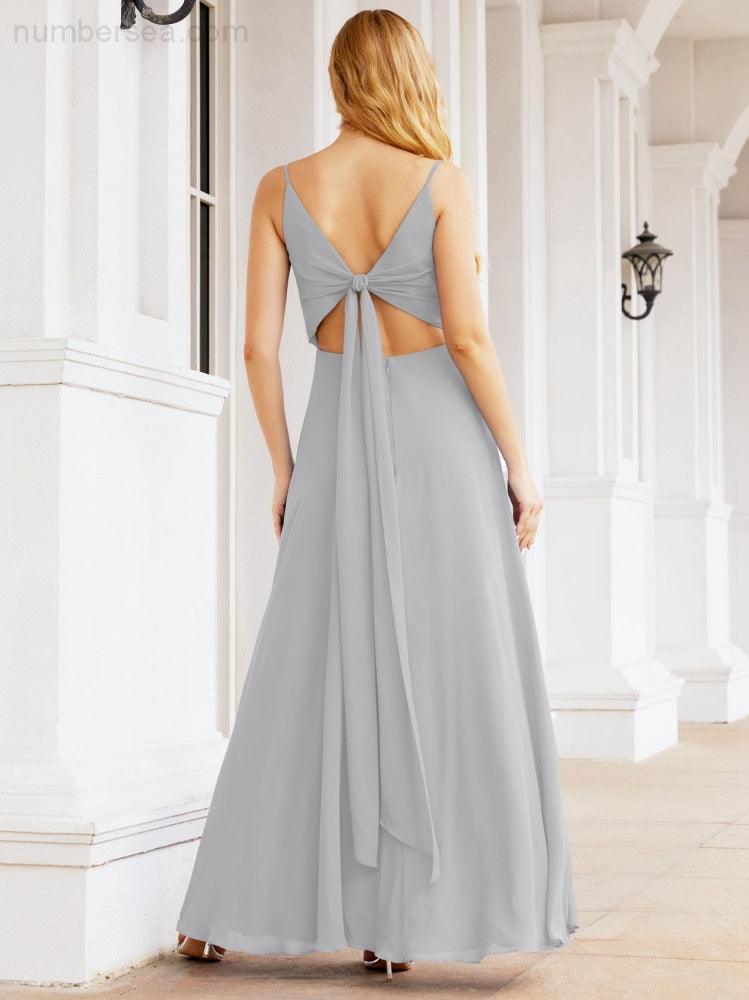 Numbersea Spaghetti Strap Bridesmaid Dresses V Neck Butterfly Back Fromal Evening Party Prom Gown 28036-numbersea