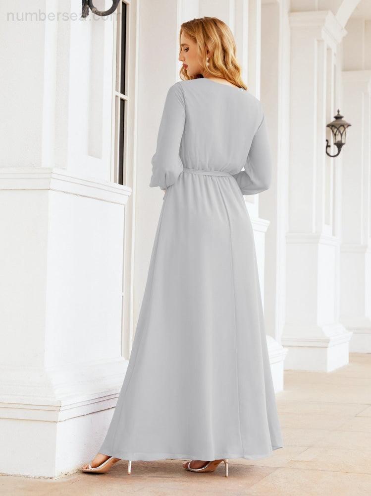 Numbersea Women's Chiffon Bridesmaid Dress A line Long Sleeves Formal Evening Prom Gown for Wedding Guest 28032-numbersea
