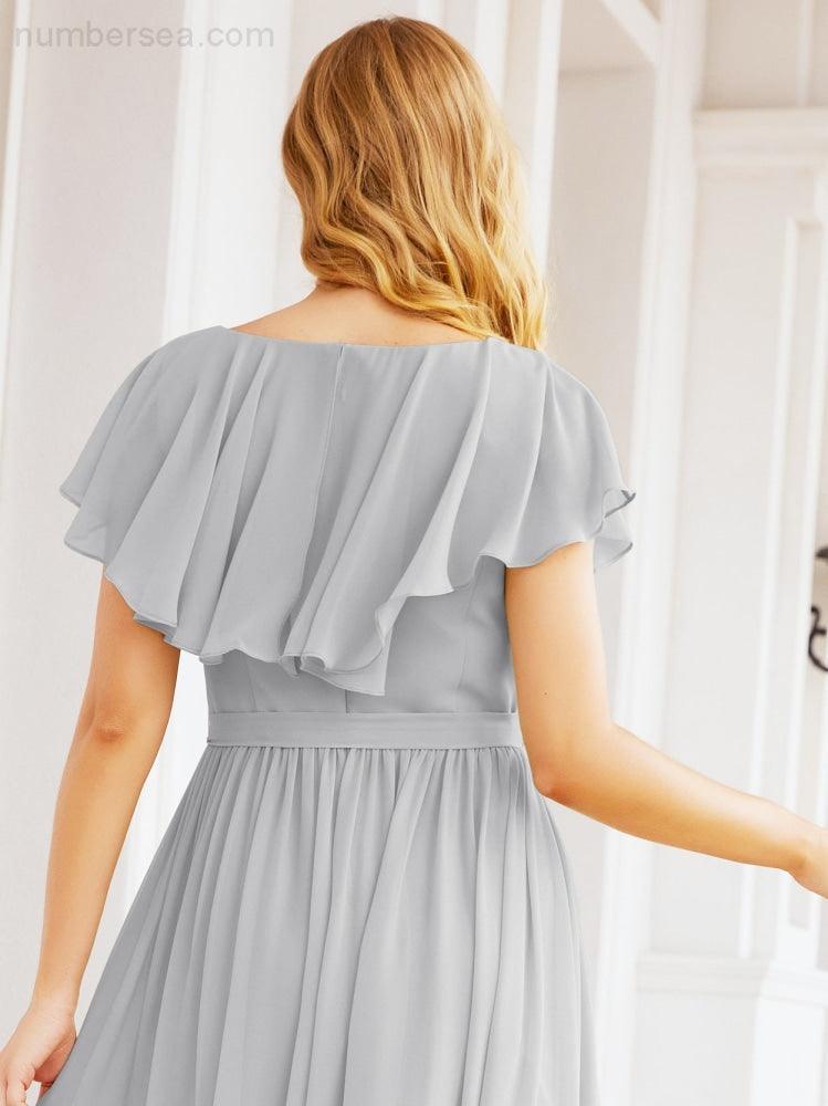 Bridesmaid Dresses with Flutter Sleeves Formal Evening Party Prom Gowns 28044-numbersea