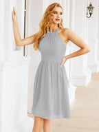 Numbersea Neckholder-Brautjungfernkleid aus Chiffon, kurz, ärmellos, formelles Partykleid, offener Rücken, 28023