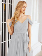 Numbersea Off The Shoulder Chiffon Bridesmaid Dress Long Formal Graduation Gown with Cowl Back 28069-numbersea