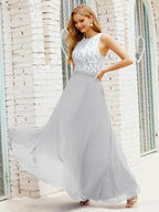 Lace Bridesmaid Dress Floor Length Evening Gowns with Pockets 28017-numbersea