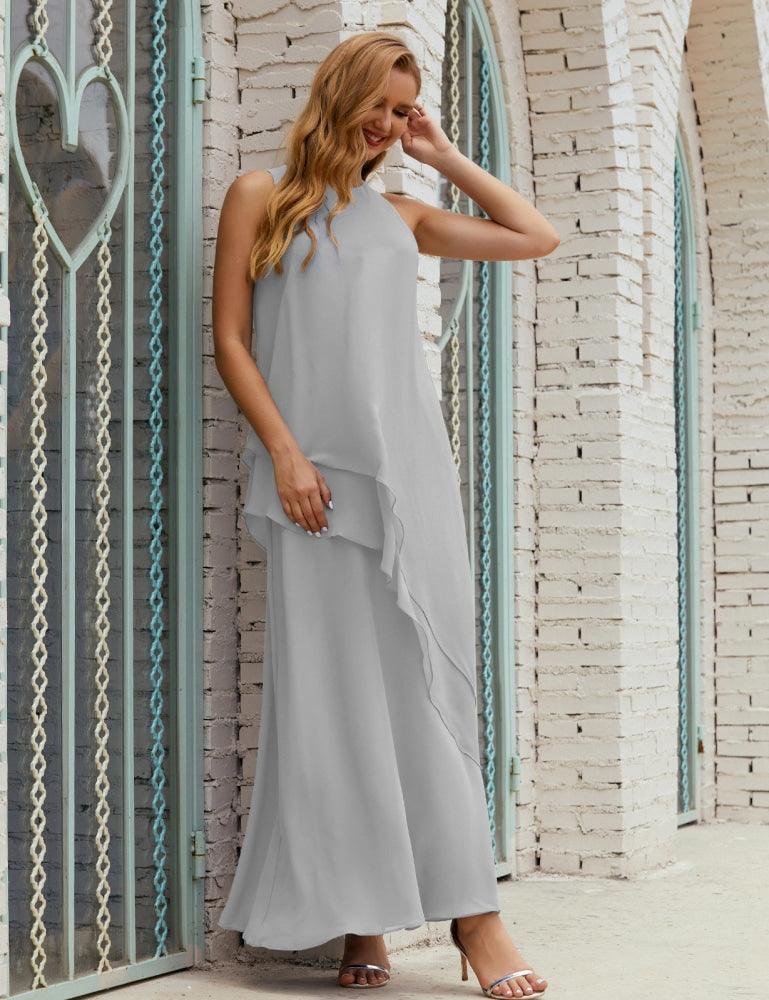 Chiffon Long Plus Size Mother Of Bride Dresses Formal Bridesmaid Prom Gown 28019 Light Grey