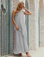 Chiffon Long Plus Size Mother Of Bride Dresses Formal Bridesmaid Prom Gown 28019 Light Grey