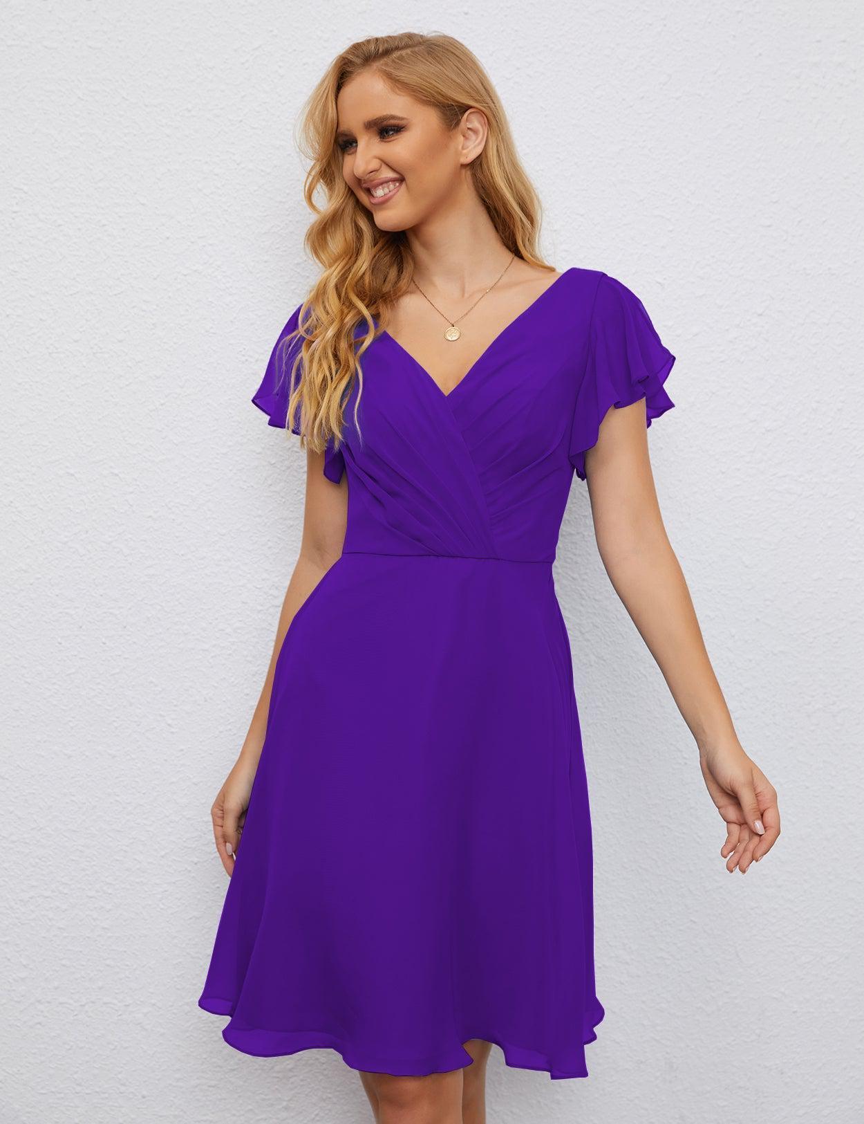 Numbersea Chiffon Bridesmaid Dress V Neck Short Cocktail Gowns For Juniors Homecoming Dresses 28077
