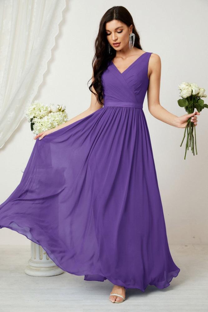 Women's Chiffon Long Bridesmaid Dresses A line Sleeveless Formal Prom Gown for Evening Party Homecoming Dresses 2808-numbersea
