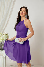 Halter Bridesmaid Dresses Knee Length A Line Formal Evening Party Cocktail Dress 28011 Indigo