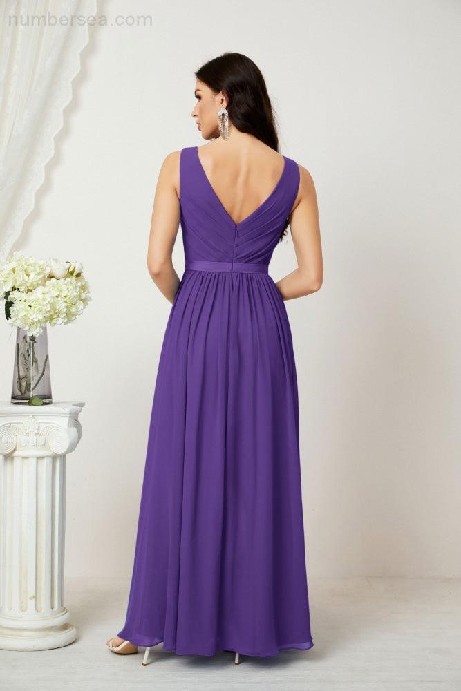 Women's Chiffon Long Bridesmaid Dresses A line Sleeveless Formal Prom Gown for Evening Party Homecoming Dresses 2808-numbersea