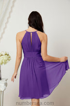 Halter Bridesmaid Dresses Knee Length A Line Formal Evening Party Cocktail Dress 28011
