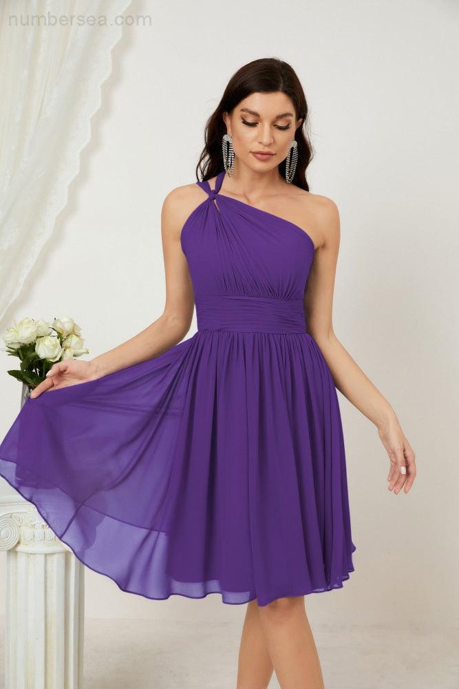 Numbersea Women Chiffon Short One Shoulder Bridesmaid Dress Formal Dresses For Party Homecoming 2804