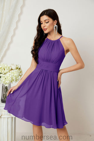 Halter Bridesmaid Dresses Knee Length A Line Formal Evening Party Cocktail Dress 28011