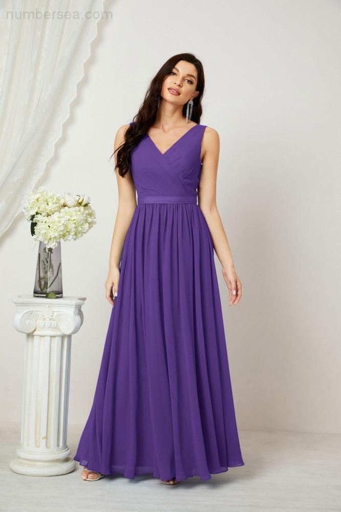 Women's Chiffon Long Bridesmaid Dresses A line Sleeveless Formal Prom Gown for Evening Party Homecoming Dresses 2808-numbersea