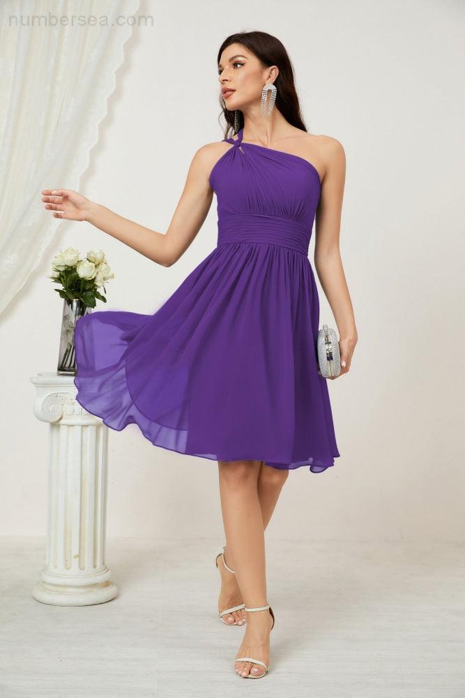Numbersea Women Chiffon Short One Shoulder Bridesmaid Dress Formal Dresses For Party Homecoming 2804
