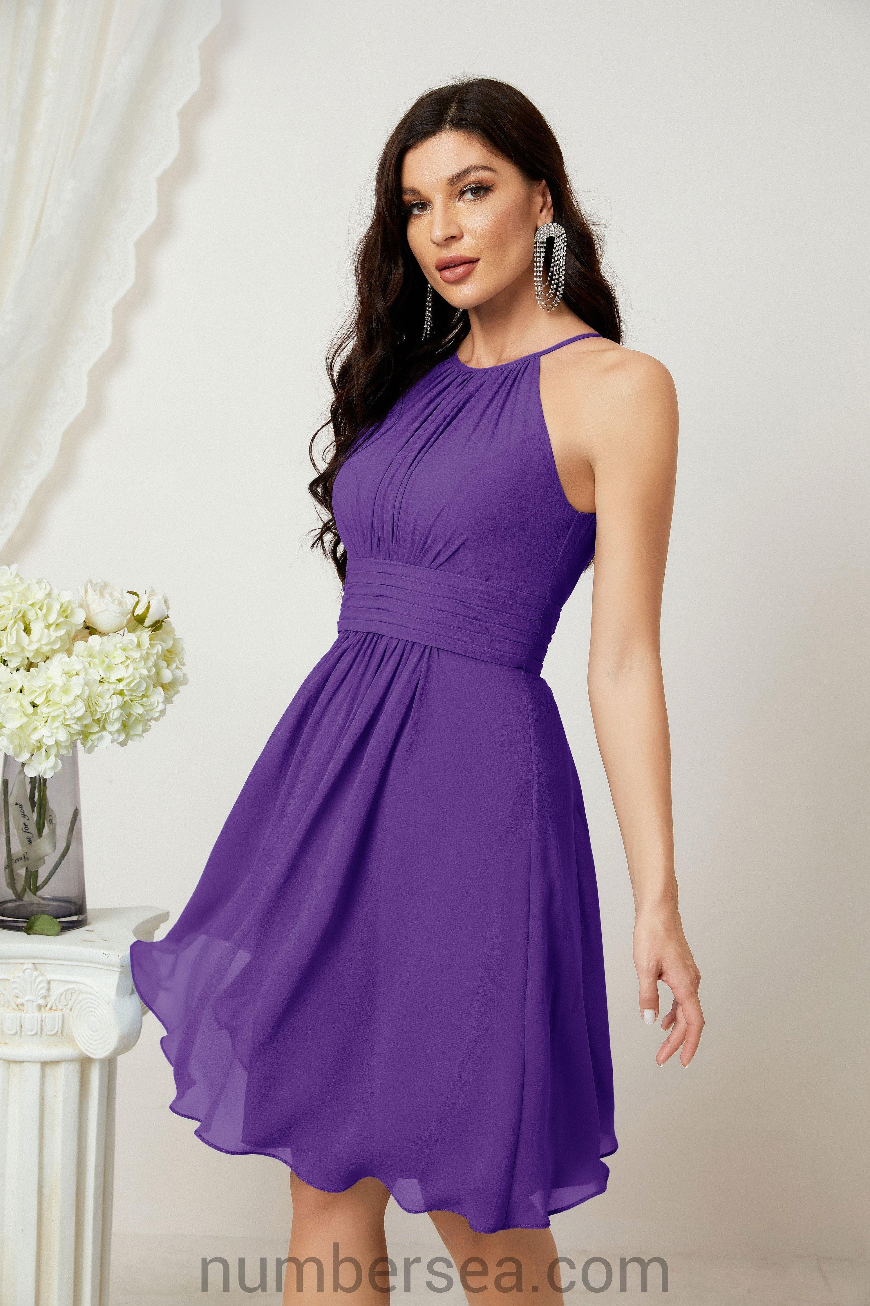 Halter Bridesmaid Dresses Knee Length A Line Formal Evening Party Cocktail Dress 28011