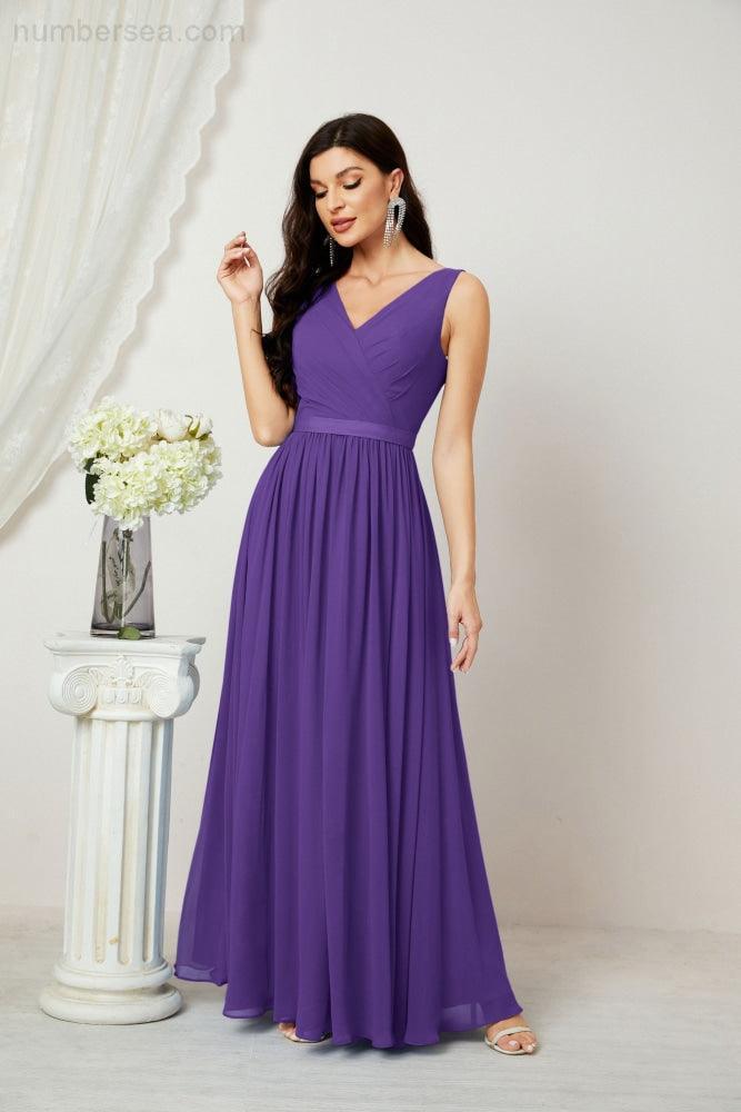 Women's Chiffon Long Bridesmaid Dresses A line Sleeveless Formal Prom Gown for Evening Party Homecoming Dresses 2808-numbersea