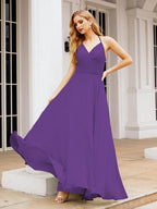 Numbersea Halter Chiffon Bridesmaid Dresses Wedding Appare Sleeveless Formal Prom Dress with Ruffled Back 28035-numbersea