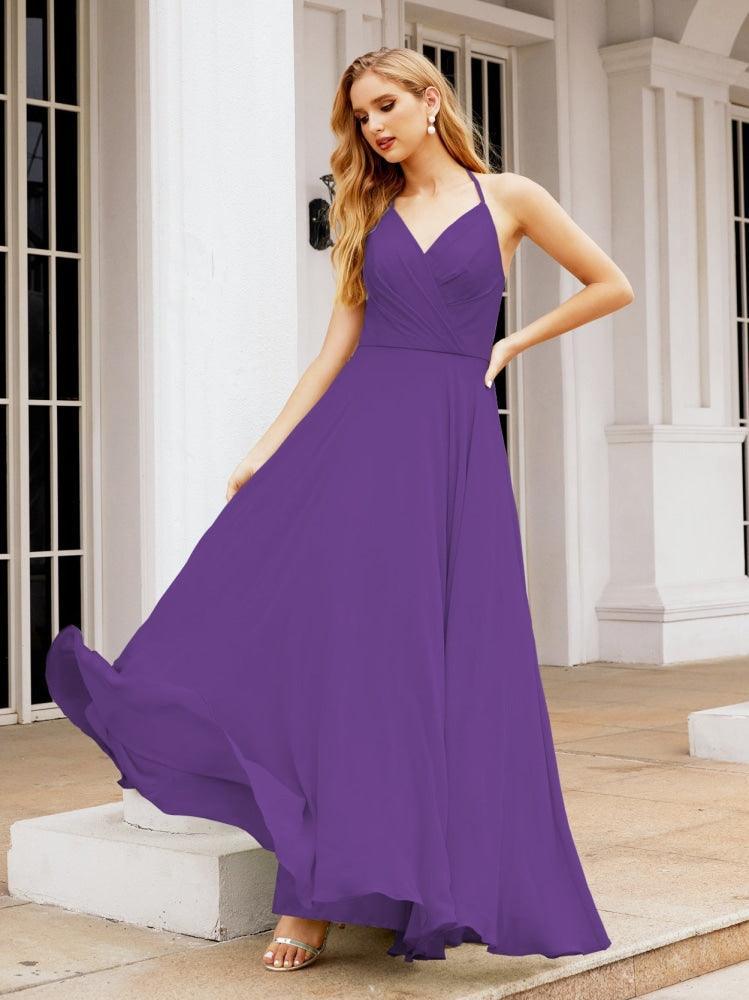 Numbersea Halter Chiffon Bridesmaid Dresses Wedding Appare Sleeveless Formal Prom Dress with Ruffled Back 28035-numbersea