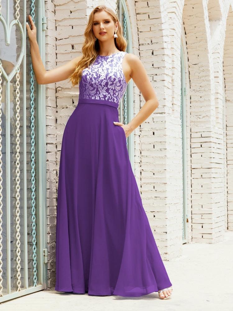 Lace Bridesmaid Dress Floor Length Evening Gowns with Pockets 28017-numbersea