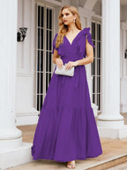 Numbersea Women's Open Back Formal Evening Party Prom Gowns V-Neck Long Chiffon Bridesmaid Dresses with Waist Belt 28038-numbersea