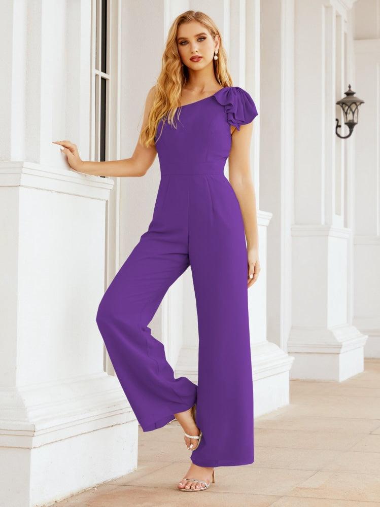 Numbersea Womens One Shoulder Chiffon Long Jumpsuit Formal Evening Dress Bridesmaid Dresses Pants