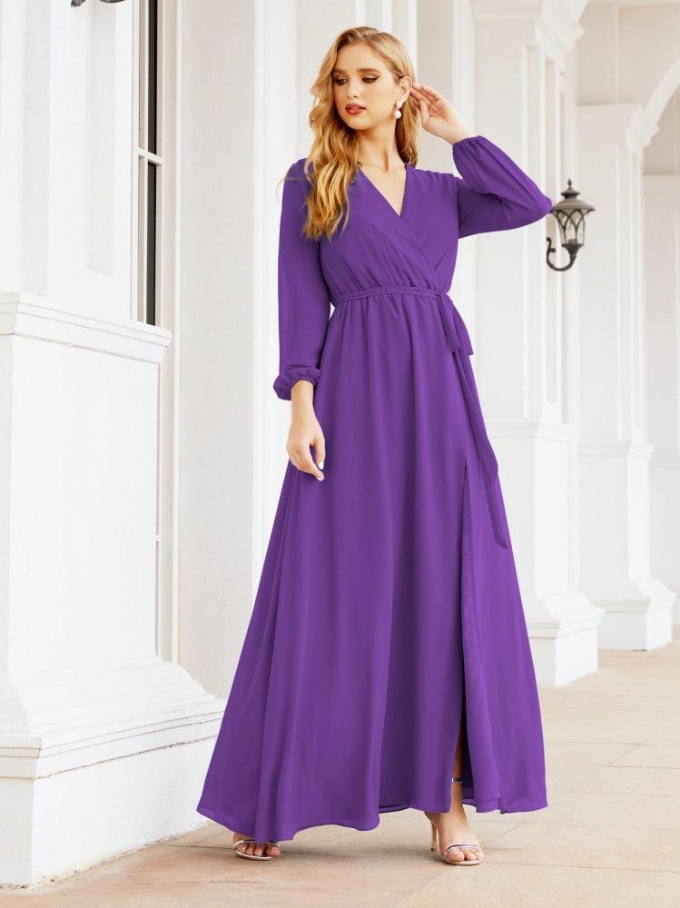 Numbersea Women's Chiffon Bridesmaid Dress A line Long Sleeves Formal Evening Prom Gown for Wedding Guest 28032-numbersea