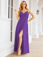 Numbersea Double Spaghetti Straps Bridesmaid Dresses for Women Long Formal Party Dress Side Split 28051-numbersea