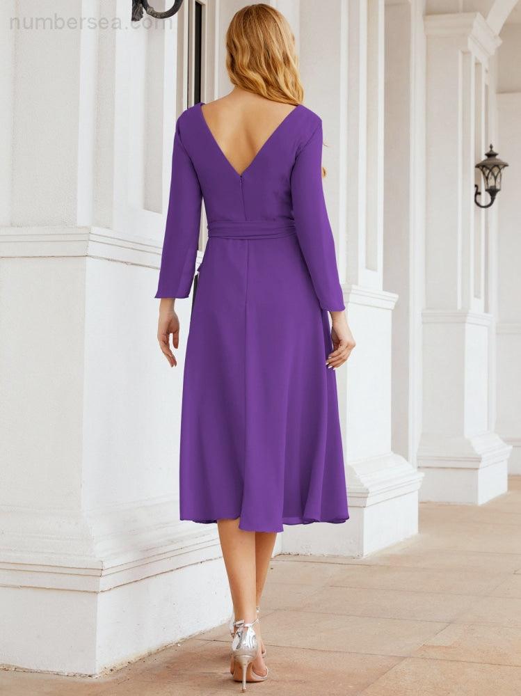 Bridesmaid Dress V-Back Waist Belt Mother of the Bride Wedding Guest 28031-numbersea