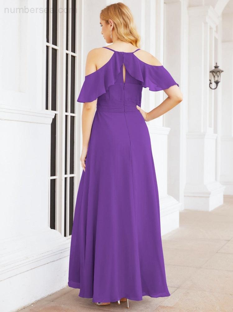 Numbersea Cold Shoulder Long Bridesmaid Dresses Side Slit Formal Prom Gowns Party Wedding 28070-numbersea