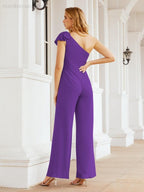 Numbersea Womens One Shoulder Chiffon Long Jumpsuit Formal Evening Dress Bridesmaid Dresses Pants