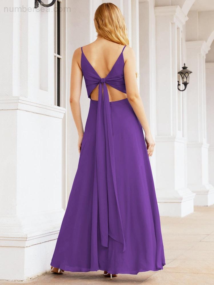 Numbersea Spaghetti Strap Bridesmaid Dresses V Neck Butterfly Back Fromal Evening Party Prom Gown 28036-numbersea