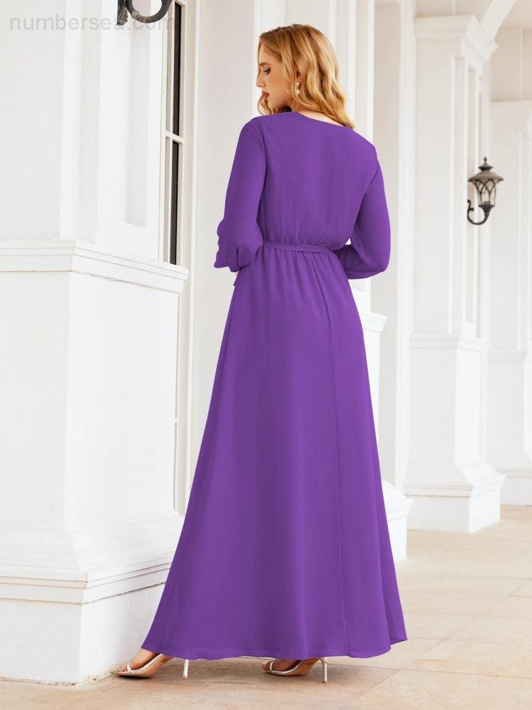 Numbersea Women's Chiffon Bridesmaid Dress A line Long Sleeves Formal Evening Prom Gown for Wedding Guest 28032-numbersea