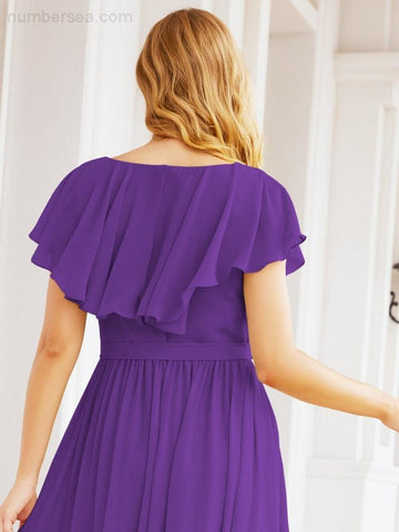 Bridesmaid Dresses with Flutter Sleeves Formal Evening Party Prom Gowns 28044-numbersea