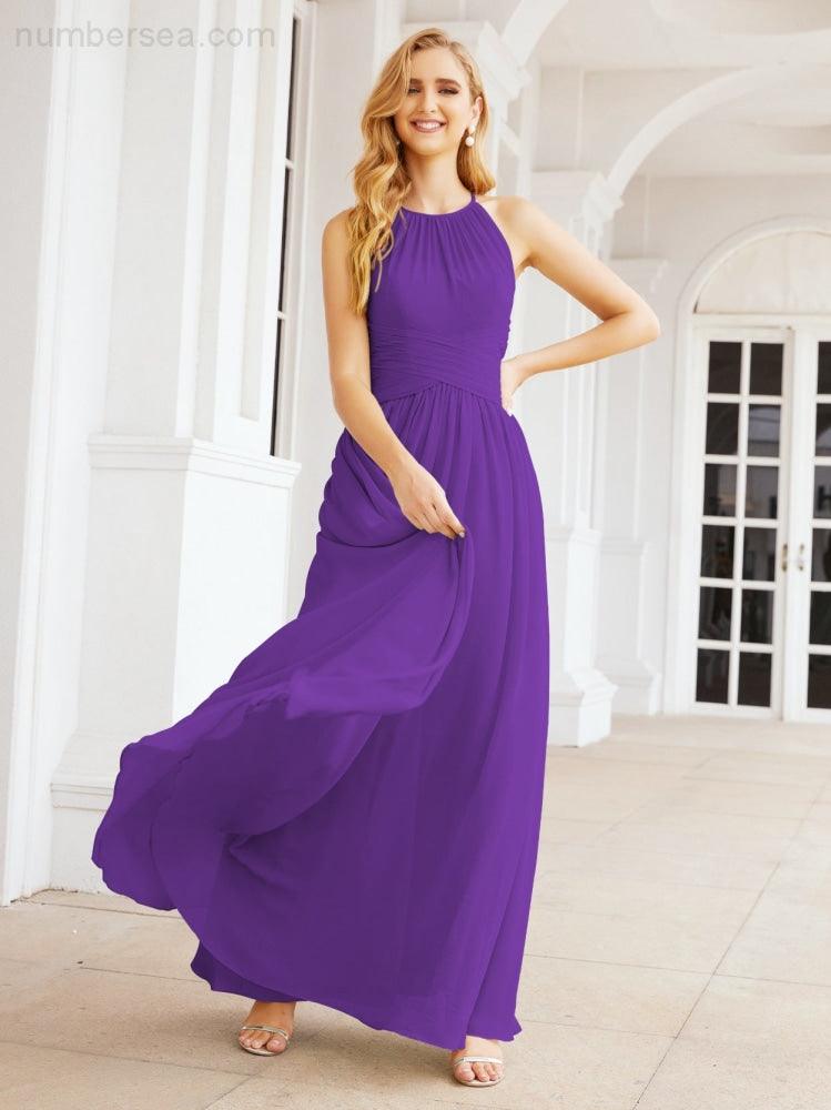 Numbersea Sleeveless Bridesmaid Dresses Long Prom Gown Zipper with Keyhole Back 28056-numbersea