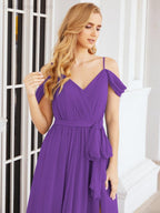 Numbersea Off The Shoulder Chiffon Bridesmaid Dress Long Formal Graduation Gown with Cowl Back 28069-numbersea
