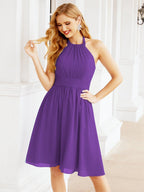 Numbersea Neckholder-Brautjungfernkleid aus Chiffon, kurz, ärmellos, formelles Partykleid, offener Rücken, 28023